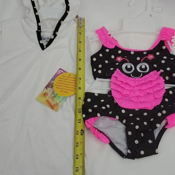 NEW 24 MO 2T LADY BUG PINK BLACK SWIMSUIT + COVERUP SET Nordstrom NWT - Picture 8 of 8